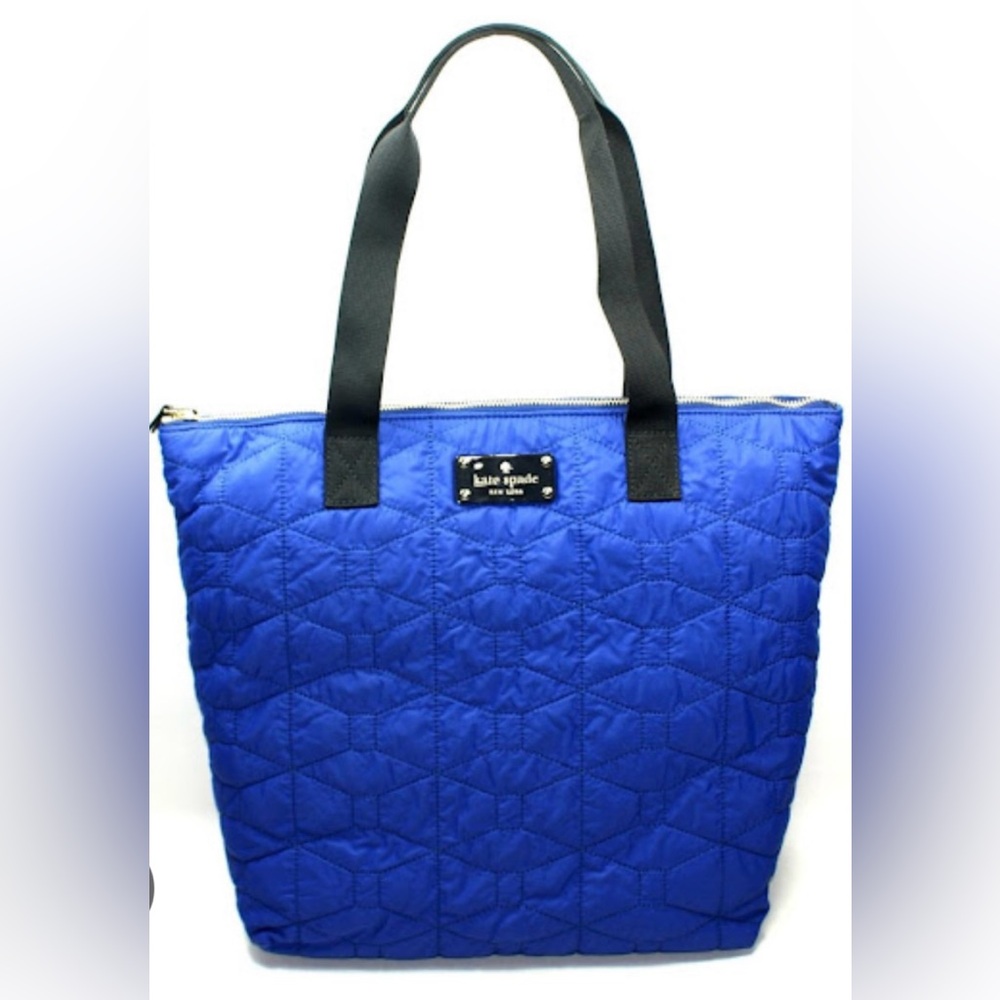 Kate Spade signature quilted bon shopper tote in cobalt.